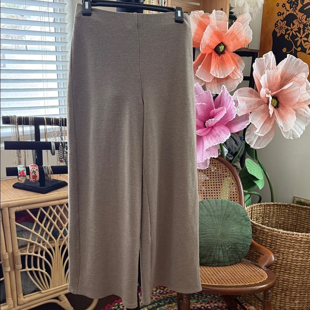 Zara Taupe Knit High Waist Wide Leg Boho Hippie Pants